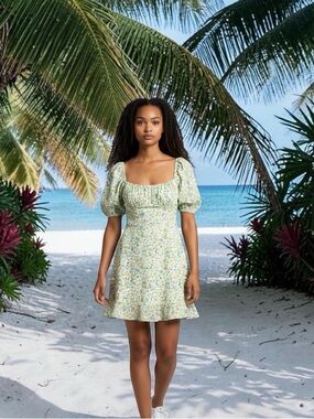 Ever New Cream Midi Dress with Green and Yellow Floral Print